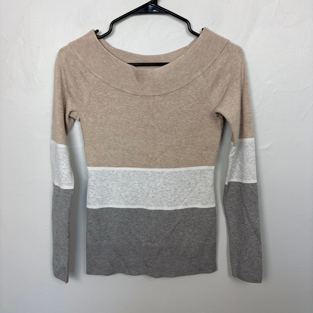White House Black Market Off-Shoulder‎ Sweater Color Block Preppy Size XS